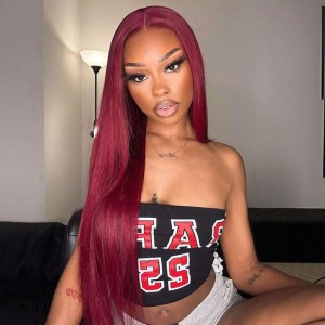 Wigfever 99J Burgundy Silky Straight Wear Go Glueless 7*4 Pre-Plucked Lace Closure Wig