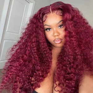Wigfever 99J Burgundy Water Wave 180% Density 7*4 Glueless Wear Go Lace Closure Wig