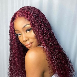 Wigfever 99J Kinky Curly Wigs With Lace Frontal Burgundy Human Hair Wigs For Sale