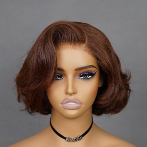 Wigfever Blowout Chocolate Brown Kinky Straight Bob Wear Go Glueless 7*4 Pre Plucked HD Lace Closure Wig
