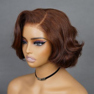 Wigfever Blowout Chocolate Brown Kinky Straight Bob Wear Go Glueless 7*4 Pre Plucked HD Lace Closure Wig