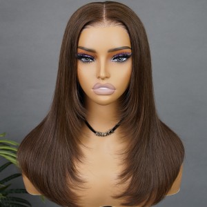 Wigfever Chocolate Brown & Reddish Brown Layered Cut Silky Straight Pre-Plucked And Pre Cut Glueless 7*4 Lace Closure Wig