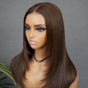 Wigfever Chocolate Brown & Reddish Brown Layered Cut Silky Straight Pre-Plucked And Pre Cut Glueless 7*4 Lace Closure Wig