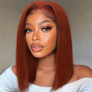 Wigfever Reddish Brown 9x6 T-part Layered Cut Wear Go Bob Yaki Straight Glueless Wig Deep Part Lace Human Hair Wig With Invisi Drawstring