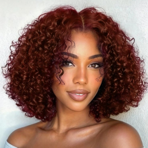 14 Inch | Wigfever Reddish Brown Kinky Curly Bob Wear Go Glueless 7*5 Lace Closure Wig