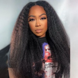Wigfever Kinky Straight Wear Go Pre Bleached Invisible Knots Glueless 4*7 Pre Plucked HD Lace Closure Wig