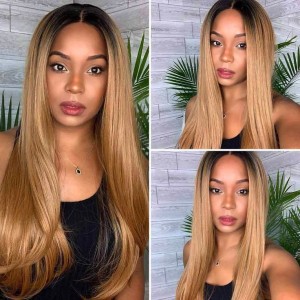 Rihanna Style Wigfever Ombre Honey Blond With Black Root Straight Wear Go Glueless Pre Plucked Wig Human Hair