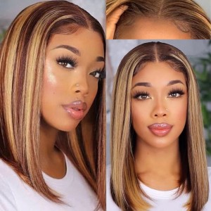12 Inch Highlight 4*4 Silky Straight Lace closure 180% Density Wig