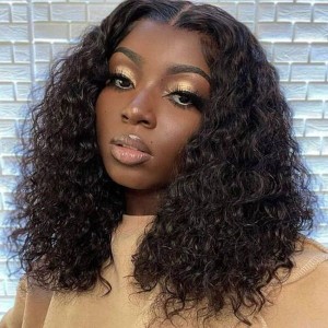 Wigfever Water Wave Pre Bleached Knots Wear Go Glueless HD Pre Plucked Hairline 4*7 Lace Closure Short Bob Wig
