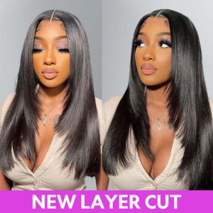 Wigfever Silky Straight Layered Cut Bleached Knots Wear Go Glueless Pre-Cut 7*4 HD Lace Closure Pre Plucked Human Hair Wig