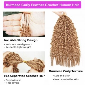 Wigfever New In #27 Honey Blonde Burmese Curly Crochet Human Hair Boho Bulk Braiding Miracle Knots Hair Beginner Friendly