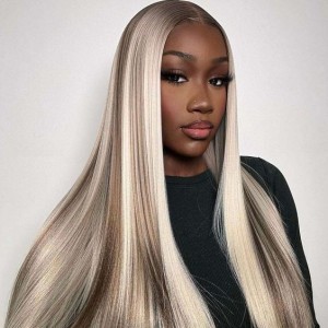 Wigfever Wear Go Ash Blonde Balayage Silky Straight Glueless Pre-Plucked 7*4 Lace Closure Wig