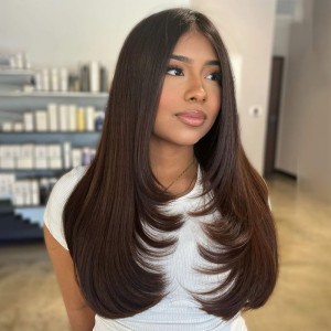 22 Inch | Wigfever Layered Cut Dark Brown Silky Straight Wear Go Pre-Plucked And Pre Cut Glueless 7*4 Lace Closure Wig