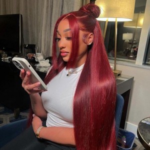 Wigfever 99J Burgundy Silky Straight Wear Go Glueless 7*4 Pre-Plucked Lace Closure Wig