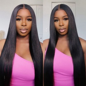 Wigfever Silky Straight Wear Go Glueless Pre-Cut 7*4 HD Lace Closure Pre Plucked Human Hair Wig