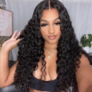 Wigfever Glueless HD lace Water Wave 180% Density Human Hair Lace Closure Wigs