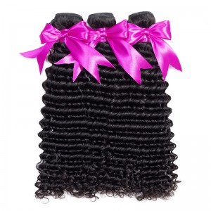 Wigfever Deep Wave Human Hair Bundles 3Pcs Weft Brazilian Hair Weave Bundles Natural Color