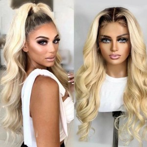 Wigfever Body Wave Ombre Champagne Blonde Pre Plucked Wear Go Glueless 7*4 Lace Closure Wig