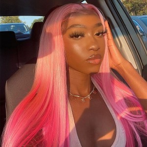 Wigfever Silky Straight Ombre Pink Color 13*4 Lace Front Human Hair Wigs