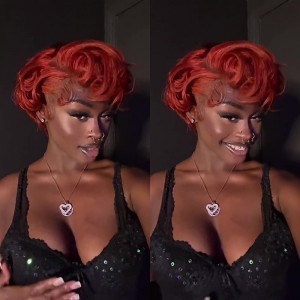 Wigfever Orange Pixie Shortcut Bob Wig 13*4 Lace Front Human Hair Wigs