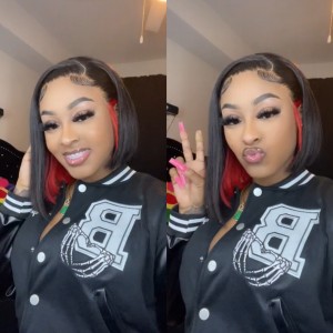 Wigfever Straight Short Bob Wigs Red Peekaboo under Black Two Tones Lace Front Human Hair Wigs