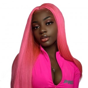 Wigfever Special Holiday Pink Colour Human Lace Wigs Silk Straight 4*4 Lace Closure Wig