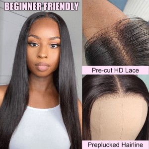 Wigfever Wear Go Wig Silky Straight 180% Density Glueless Human Hair HD Lace Closure Wigs