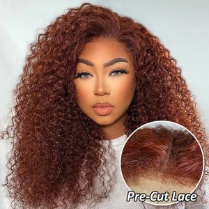 Wigfever Reddish Brown Water Wave Pre-Plucked And Pre-Cut Glueless 7*4 Lace Closure Wig