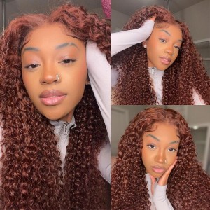 Wigfever Reddish Brown Kinky Curly Pre-Plucked And Pre-Cut Glueless 7*4 Lace Closure Wig