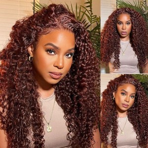 Wigfever Reddish Brown Kinky Curly Pre-Plucked And Pre-Cut Glueless 7*4 Lace Closure Wig