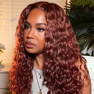 Wigfever Reddish Brown Water Wave Pre-Plucked And Pre-Cut Glueless 7*4 Lace Closure Wig