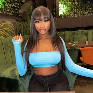 Wigfever Machine Made Wig With Bangs Sew In Silk Straight Human Hair Wigs