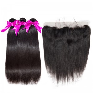Wigfever Straight Hair 3 Bundles With 13x4 Lace Frontal 100% Human Hair Extensions