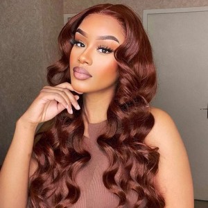 24 inch Reddish Brown Body Wave 13x4 HD Lace Front  150% Density Wig