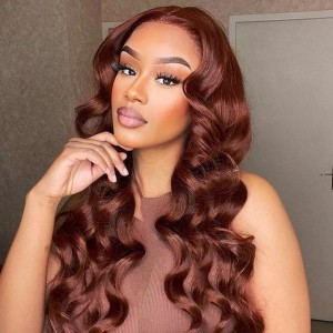 Wigfever Reddish Brown Body Wave 7*4 Glueless Wear Go Pre-Cut Lace Closure Human Hair Wig