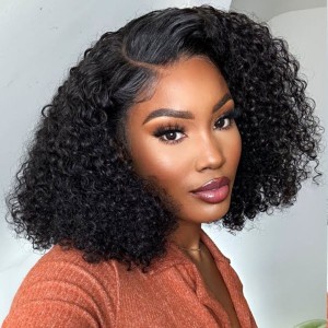 Wigfever Kinky Curly Bob Pre Bleached Knots Wear Go Glueless 180% Density Lace Closure Wig | Crazy Sale