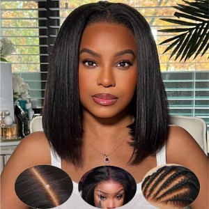 10 Inch | Wigfever Kinky Straight 7*5 HD Lace Wear Go Pre Glueless Pre Plucked Lace Closure Wig