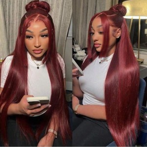 Wigfever 99J Burgundy Silky Straight Wear Go Glueless 4*4 Pre-Plucked Lace Closure Wig
