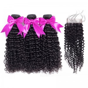 Wigfever Water Wave Bundles With Closure Remy Human Hair 3 Bundles With 4*4 Lace Closure Human Hair Extensions