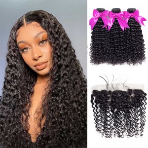 Wigfever Water Wave Human Hair 3Bundles With 13x4 Lace Frontal 100% Human Hair Extensions
