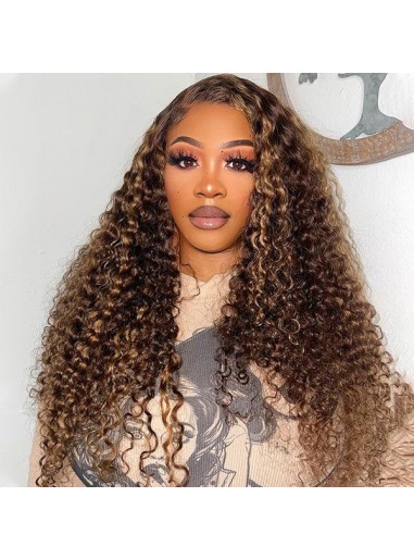24 Inch Wigfever Deep Wave Highlight Brown Lace Front Wig 13*4 Lace Front Wigs | Super Sale