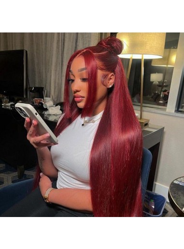 Wigfever 99J Burgundy Silky Straight Wear Go Glueless 7*4 Pre-Plucked Lace Closure Wig