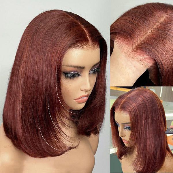 9x6 T Part Lace Reddish Brown Yaki Straight Layered Glueless Bob Wigs