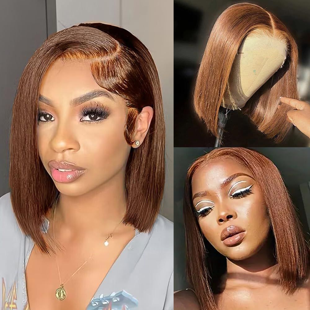 9x6 Chocolate Brown Blunt Cut Glueless Bob Wigs