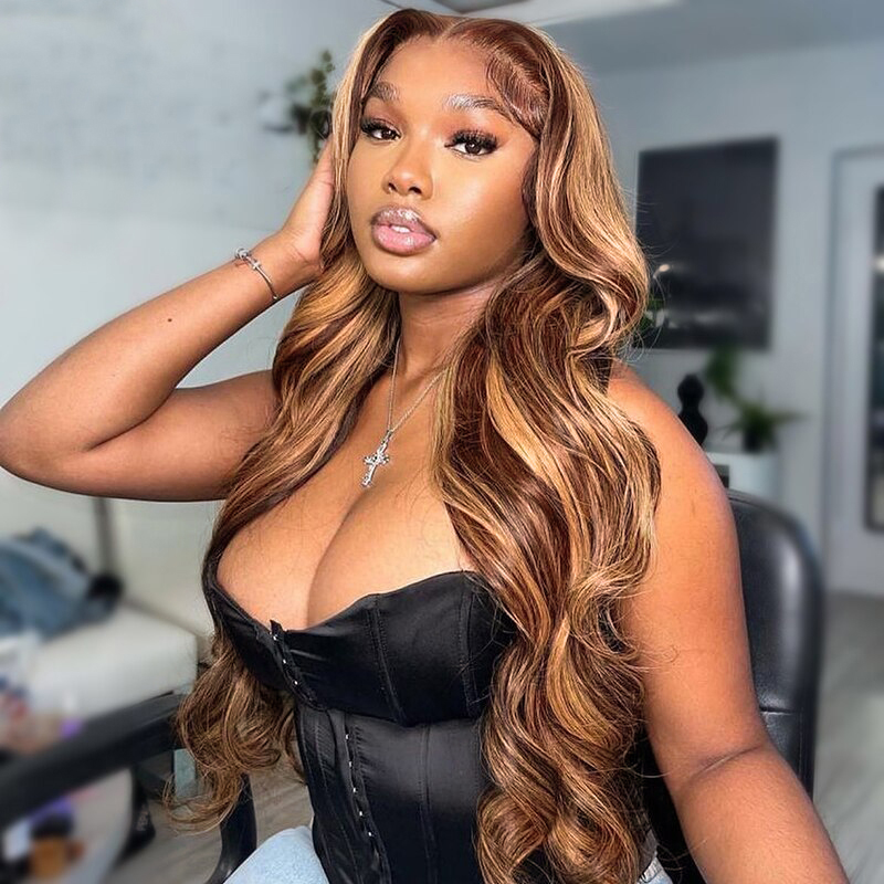 Highlight Body Wave Wig Drum 7x4 Glueless Lace Closure Wig