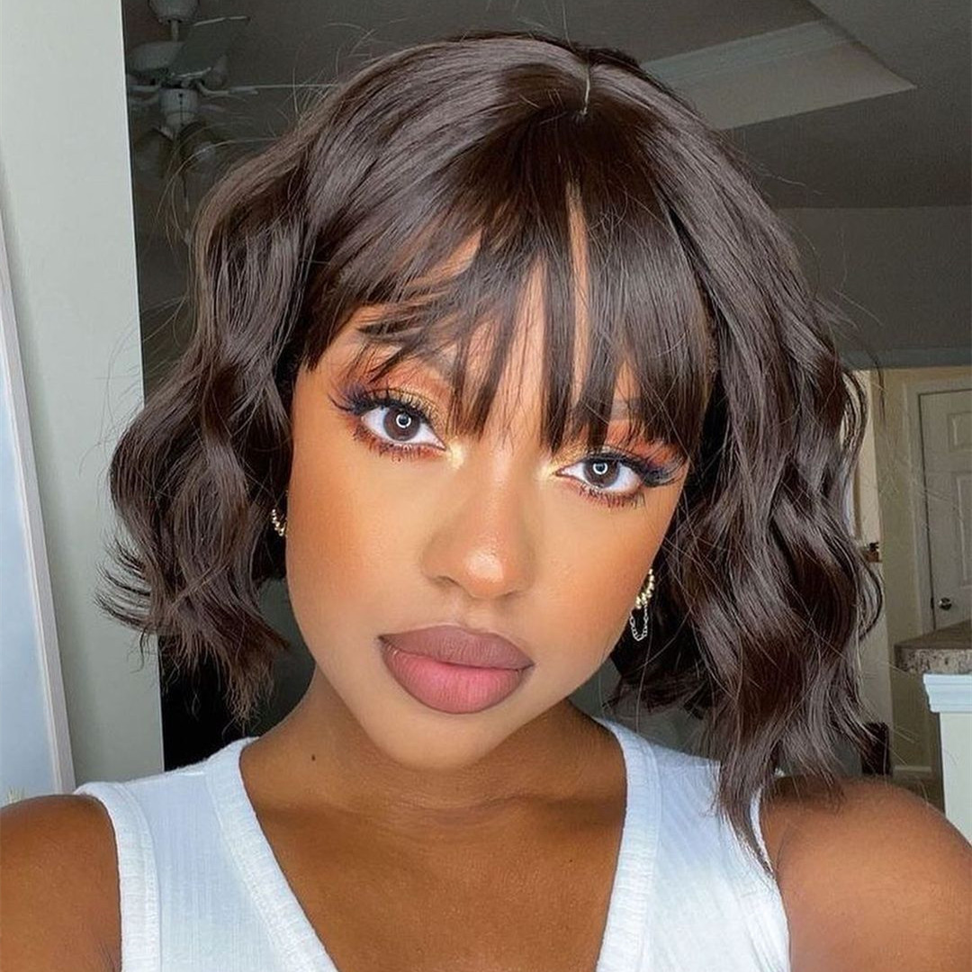 Short Body Wave Bob Wig with Bangs