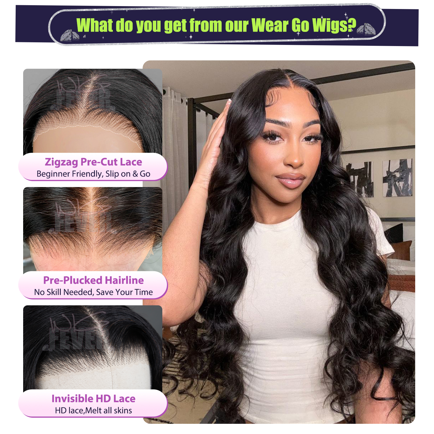 Wigfever Wear Go Wig Body Wave 180% Density Glueless Human Hair HD Lace ...