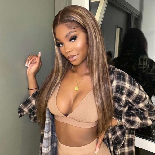 highlight brown straight fall wig