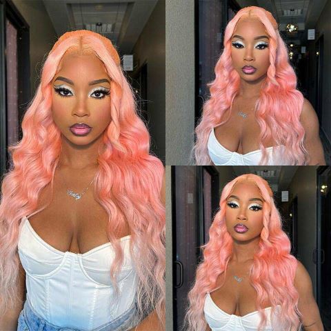 wigfever salmon pink silky straight lace front  human hair wigs