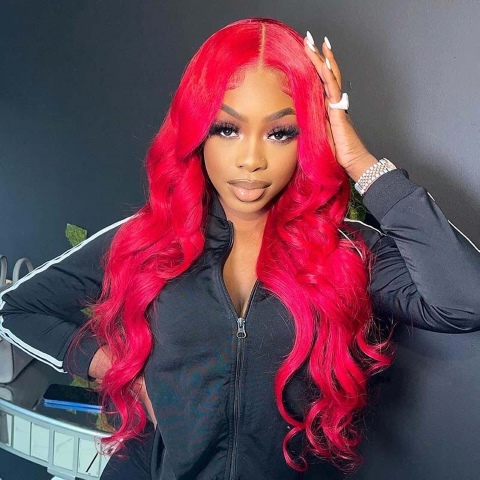 wigfever straight cherry red color lace front human hair wigs